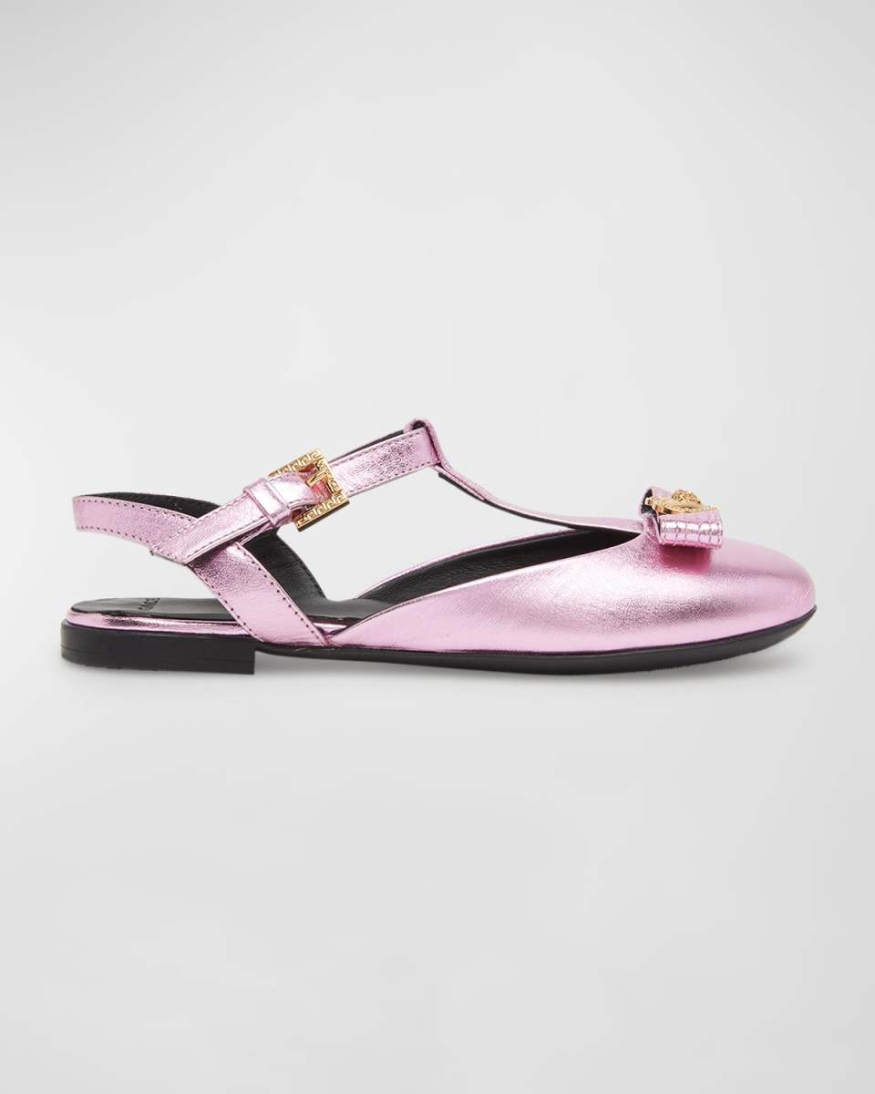 Girl's Laminated Leather Slingback Ballerina Flats,